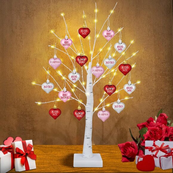 Timer] Valentines Decor 24 Inch Valentines Decorations Lighted Tree with 18 Hear - Picture 7 of 8